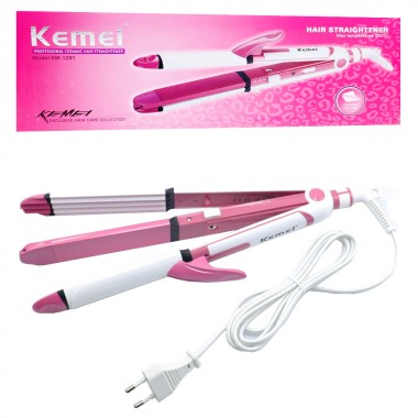 Πρέσα Μαλλιών με Κεραμικές Πλάκες Kemei KM-1291 Ροζ-Λευκό