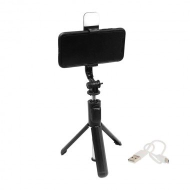 Selfie Stick με Τρίποδο, Τηλεχειριστήριο Bluetooth και Led Φως Treqa Selfie-04 Μαύρο
