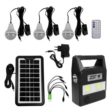 Ηλιακό Σύστημα Φωτισμού με 3 LED Λάμπες - Ραδιόφωνο - MP3 - BT και Ηλιακό Πάνελ GD-8216