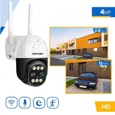 Αδιάβροχη Κάμερα Παρακολούθησης Wi-Fi HD 1080P 355° IP66 με Ζουμ X8 και Έγχρωμη Νυχτερινή Λήψη Jortan JT-8186XM Μαύρη-Λευκή