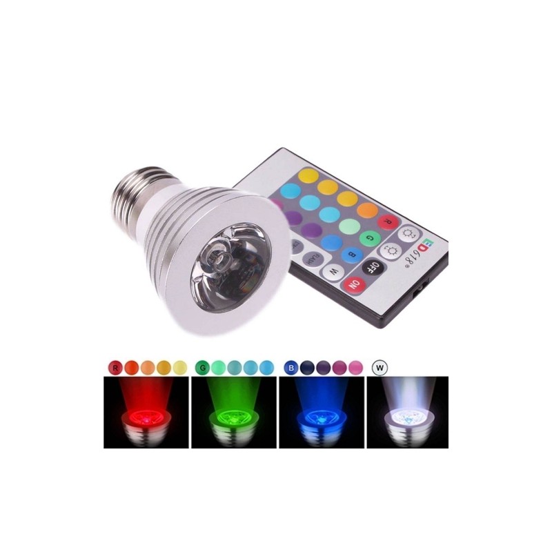 RGB Led Λάμπα E27 3Watt Με Τηλεχειριστήριο και Εναλλαγή 16 Χρωμάτων – OEM