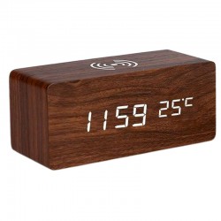 LED ξύλινο ψηφιακό ρολόι με ασύρματη φόρτιση Qi